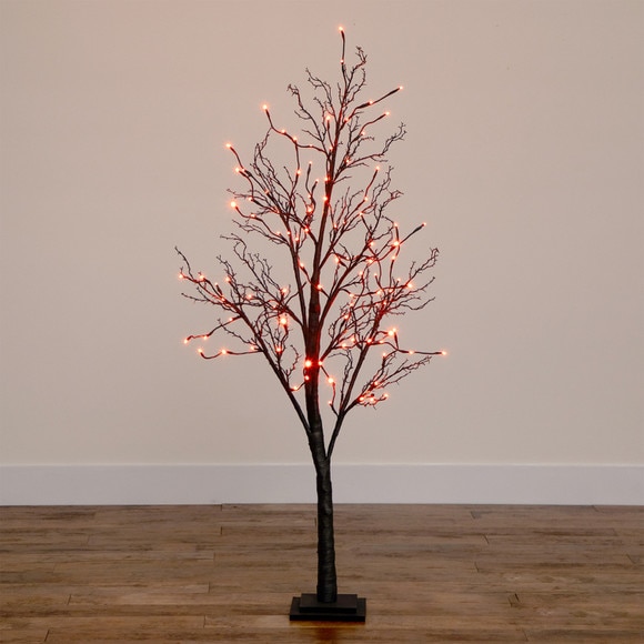 5 Pre-Lit Halloween Deluxe Black Twig Artificial Fall Tree with 102 Orange Purple LED Lights - SKU #T4758 - 9