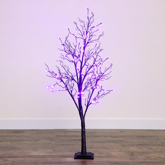 5 Pre-Lit Halloween Deluxe Black Twig Artificial Fall Tree with 102 Orange Purple LED Lights - SKU #T4758 - 10