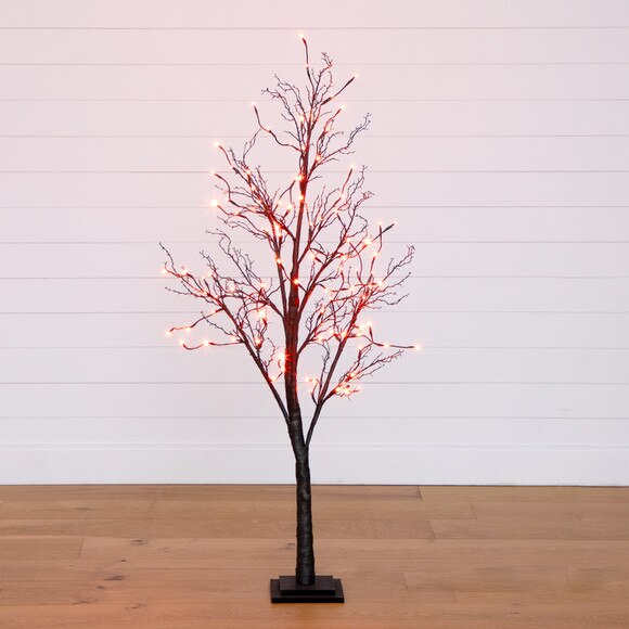 5 Pre-Lit Halloween Deluxe Black Twig Artificial Fall Tree with 102 Orange Purple LED Lights - SKU #T4758 - 11