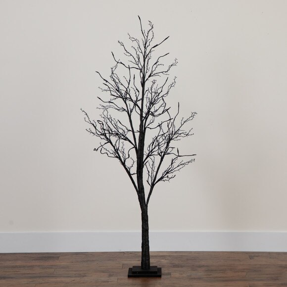5 Pre-Lit Halloween Deluxe Black Twig Artificial Fall Tree with 102 Orange Purple LED Lights - SKU #T4758 - 13