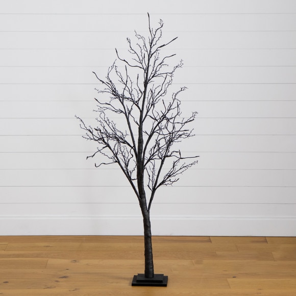 5 Pre-Lit Halloween Deluxe Black Twig Artificial Fall Tree with 102 Orange Purple LED Lights - SKU #T4758 - 14