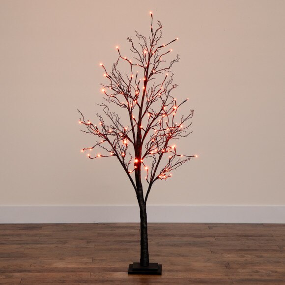 5 Pre-Lit Halloween Deluxe Black Twig Artificial Fall Tree with 102 Orange Purple LED Lights - SKU #T4758 - 15