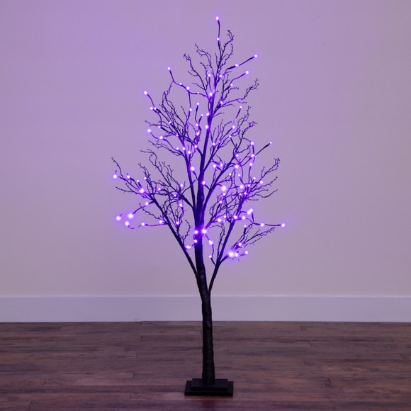 5 Pre-Lit Halloween Deluxe Black Twig Artificial Fall Tree with 102 Orange Purple LED Lights - SKU #T4758 - 16