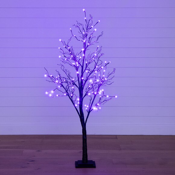 5 Pre-Lit Halloween Deluxe Black Twig Artificial Fall Tree with 102 Orange Purple LED Lights - SKU #T4758 - 17