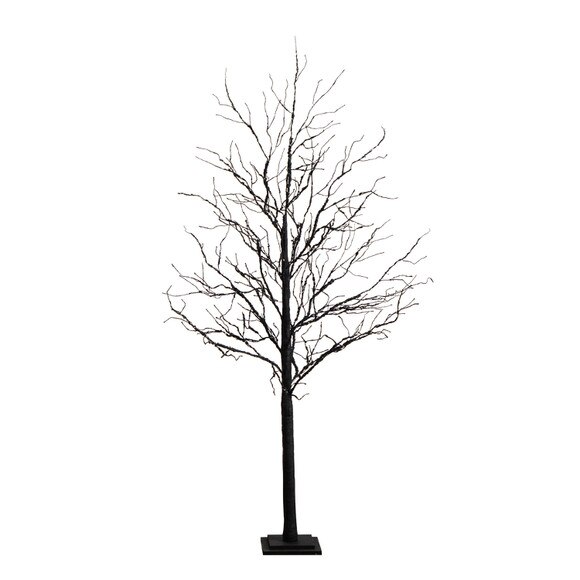 6 Pre-Lit Halloween Deluxe Black Twig Artificial Fall Tree with 156 Orange Purple LED Lights - SKU #T4759