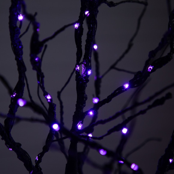 6 Pre-Lit Halloween Deluxe Black Twig Artificial Fall Tree with 156 Orange Purple LED Lights - SKU #T4759 - 6