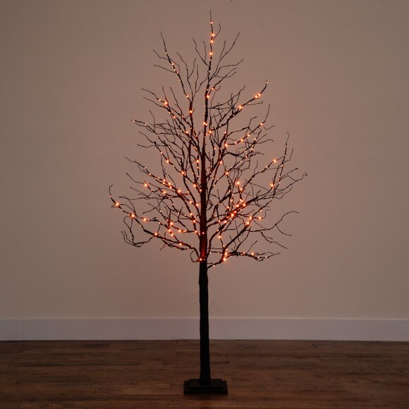 6 Pre-Lit Halloween Deluxe Black Twig Artificial Fall Tree with 156 Orange Purple LED Lights - SKU #T4759 - 10