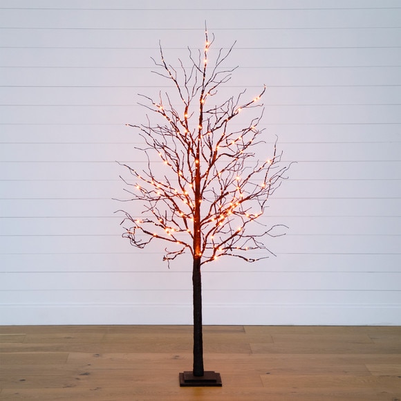 6 Pre-Lit Halloween Deluxe Black Twig Artificial Fall Tree with 156 Orange Purple LED Lights - SKU #T4759 - 11