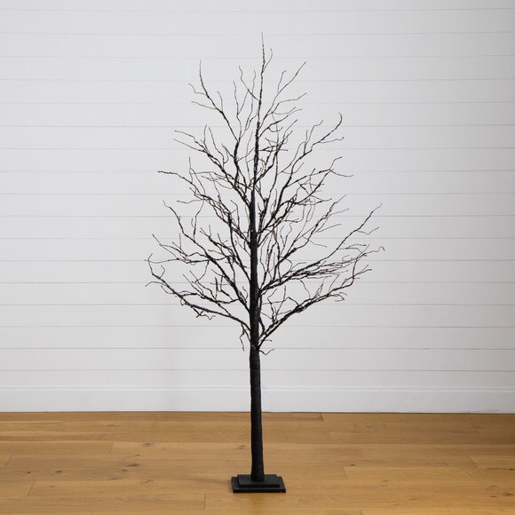6 Pre-Lit Halloween Deluxe Black Twig Artificial Fall Tree with 156 Orange Purple LED Lights - SKU #T4759 - 12