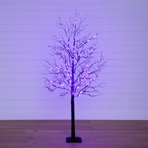 6 Pre-Lit Halloween Deluxe Black Twig Artificial Fall Tree with 156 Orange Purple LED Lights - SKU #T4759 - 14