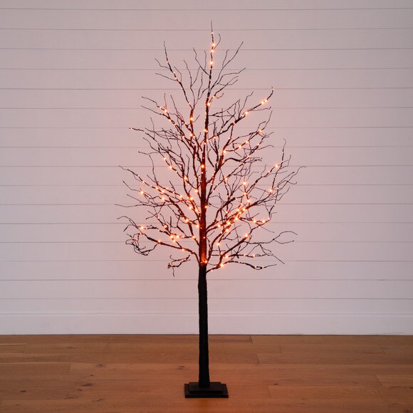 6 Pre-Lit Halloween Deluxe Black Twig Artificial Fall Tree with 156 Orange Purple LED Lights - SKU #T4759 - 15