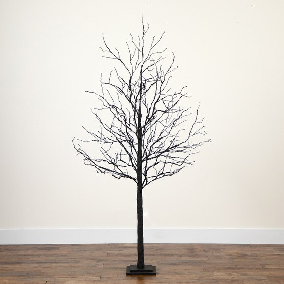 6 Pre-Lit Halloween Deluxe Black Twig Artificial Fall Tree with 156 Orange Purple LED Lights - SKU #T4759 - 16