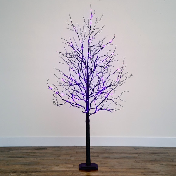 6 Pre-Lit Halloween Deluxe Black Twig Artificial Fall Tree with 156 Orange Purple LED Lights - SKU #T4759 - 17