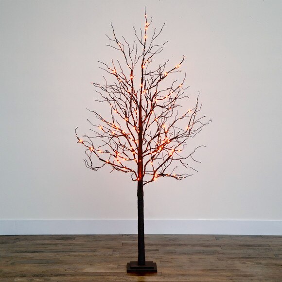 6 Pre-Lit Halloween Deluxe Black Twig Artificial Fall Tree with 156 Orange Purple LED Lights - SKU #T4759 - 18