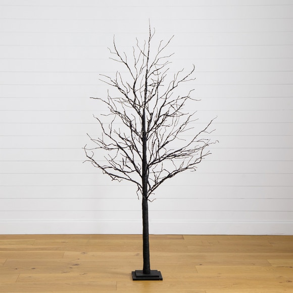 6 Pre-Lit Halloween Deluxe Black Twig Artificial Fall Tree with 156 Orange Purple LED Lights - SKU #T4759 - 19
