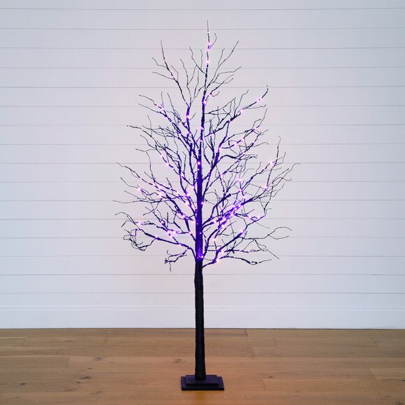 6 Pre-Lit Halloween Deluxe Black Twig Artificial Fall Tree with 156 Orange Purple LED Lights - SKU #T4759 - 20