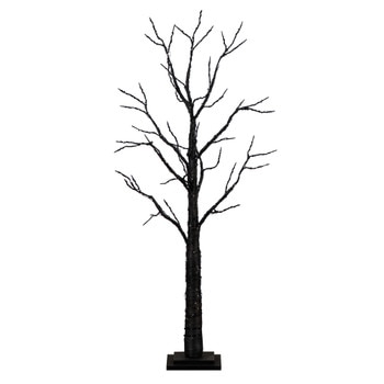 4 Pre-Lit Halloween Black Twig Artificial Fall Tree with 240 Orange Purple LED Lights - SKU #T4760
