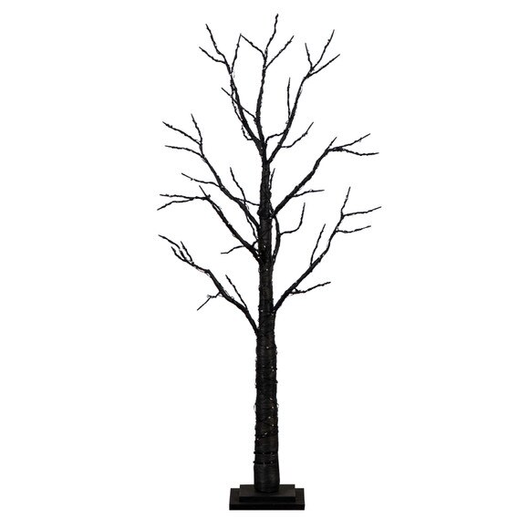 4 Pre-Lit Halloween Black Twig Artificial Fall Tree with 240 Orange Purple LED Lights - SKU #T4760