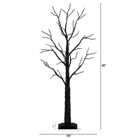 4 Pre-Lit Halloween Black Twig Artificial Fall Tree with 240 Orange Purple LED Lights - SKU #T4760 - 1