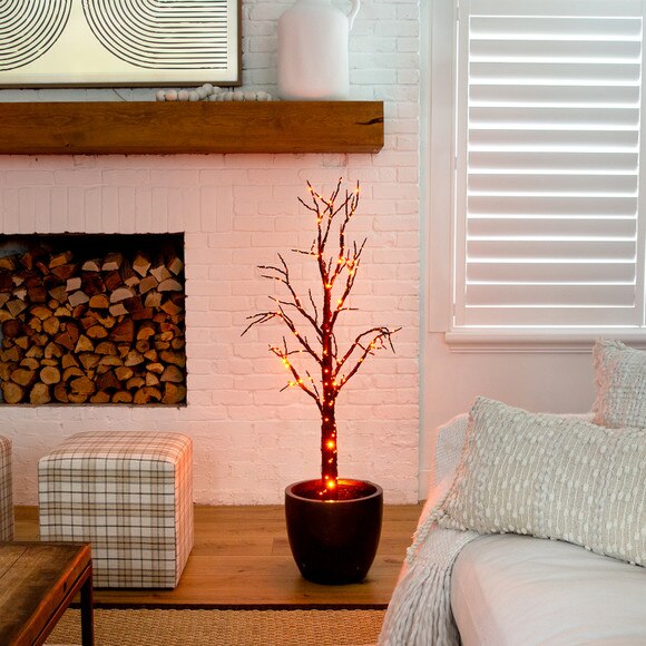 4 Pre-Lit Halloween Black Twig Artificial Fall Tree with 240 Orange Purple LED Lights - SKU #T4760 - 6