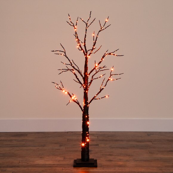 4 Pre-Lit Halloween Black Twig Artificial Fall Tree with 240 Orange Purple LED Lights - SKU #T4760 - 8