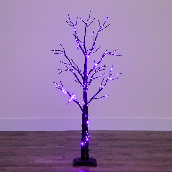 4 Pre-Lit Halloween Black Twig Artificial Fall Tree with 240 Orange Purple LED Lights - SKU #T4760 - 9