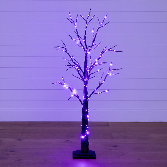 4 Pre-Lit Halloween Black Twig Artificial Fall Tree with 240 Orange Purple LED Lights - SKU #T4760 - 10