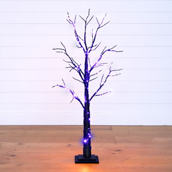 4 Pre-Lit Halloween Black Twig Artificial Fall Tree with 240 Orange Purple LED Lights - SKU #T4760 - 12