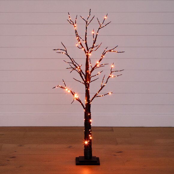 4 Pre-Lit Halloween Black Twig Artificial Fall Tree with 240 Orange Purple LED Lights - SKU #T4760 - 13