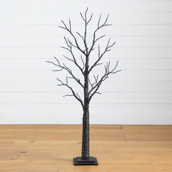 4 Pre-Lit Halloween Black Twig Artificial Fall Tree with 240 Orange Purple LED Lights - SKU #T4760 - 14