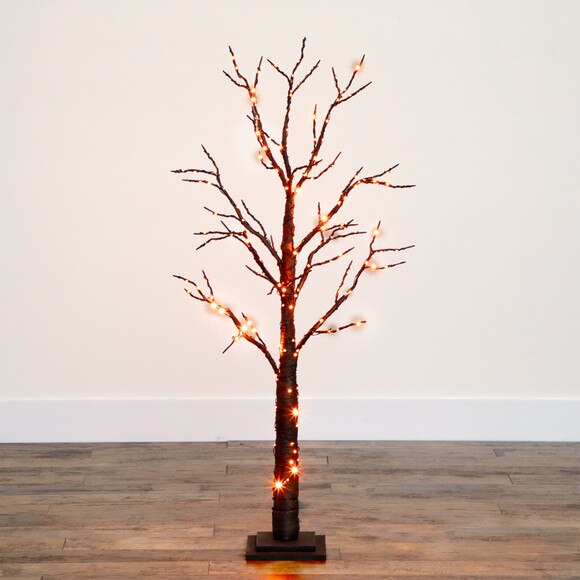 4 Pre-Lit Halloween Black Twig Artificial Fall Tree with 240 Orange Purple LED Lights - SKU #T4760 - 15