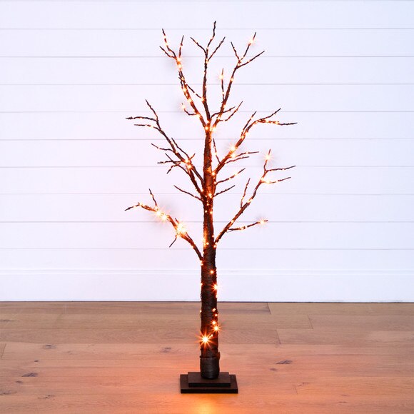 4 Pre-Lit Halloween Black Twig Artificial Fall Tree with 240 Orange Purple LED Lights - SKU #T4760 - 17