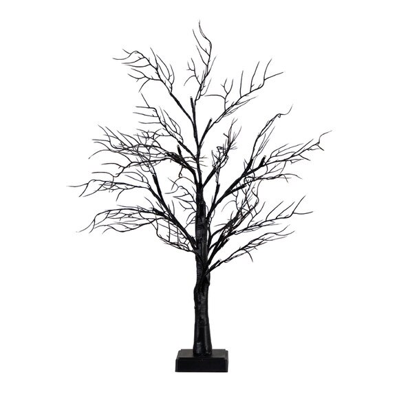 2 Pre-Lit Halloween Deluxe Black Twig Artificial Fall Tree with 44 Orange Purple LED Lights - SKU #T4762