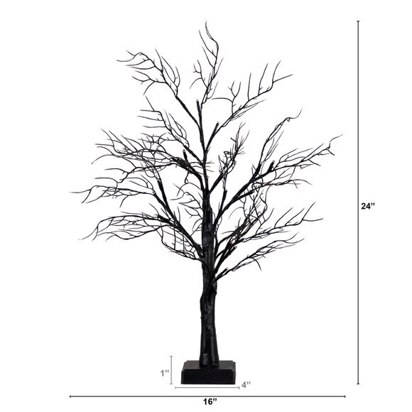 2 Pre-Lit Halloween Deluxe Black Twig Artificial Fall Tree with 44 Orange Purple LED Lights - SKU #T4762 - 1