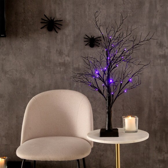 2 Pre-Lit Halloween Deluxe Black Twig Artificial Fall Tree with 44 Orange Purple LED Lights - SKU #T4762 - 8