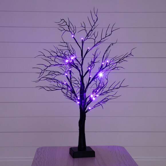 2 Pre-Lit Halloween Deluxe Black Twig Artificial Fall Tree with 44 Orange Purple LED Lights - SKU #T4762 - 9