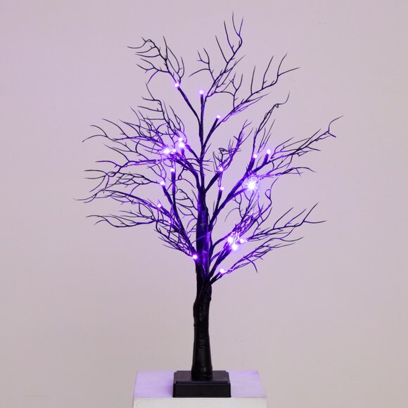 2 Pre-Lit Halloween Deluxe Black Twig Artificial Fall Tree with 44 Orange Purple LED Lights - SKU #T4762 - 11