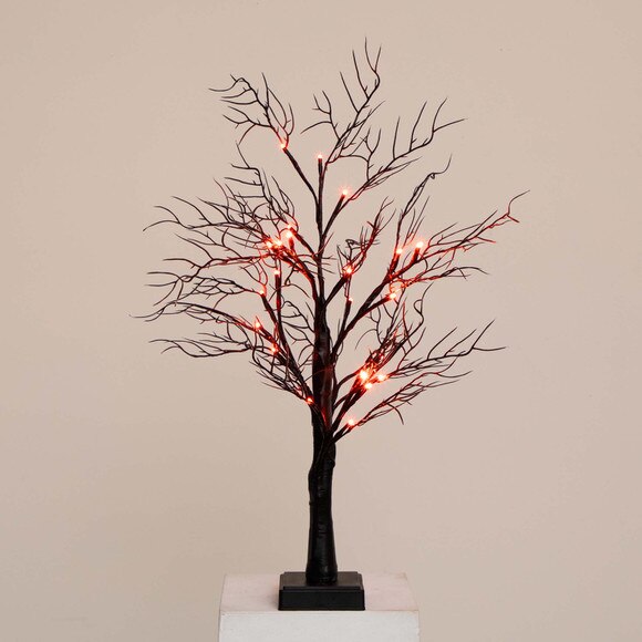 2 Pre-Lit Halloween Deluxe Black Twig Artificial Fall Tree with 44 Orange Purple LED Lights - SKU #T4762 - 12