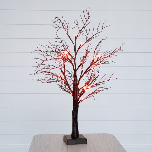 2 Pre-Lit Halloween Deluxe Black Twig Artificial Fall Tree with 44 Orange Purple LED Lights - SKU #T4762 - 13