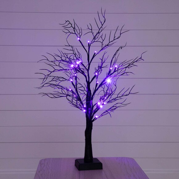 2 Pre-Lit Halloween Deluxe Black Twig Artificial Fall Tree with 44 Orange Purple LED Lights - SKU #T4762 - 14