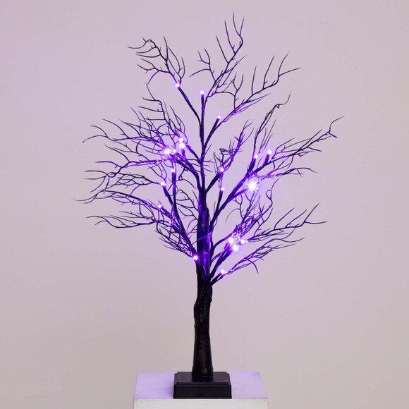 2 Pre-Lit Halloween Deluxe Black Twig Artificial Fall Tree with 44 Orange Purple LED Lights - SKU #T4762 - 16