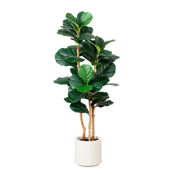 4 Artificial Fiddle Leaf Tree in Decorative White Planter - SKU #T4774