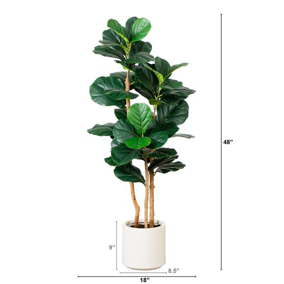 4 Artificial Fiddle Leaf Tree in Decorative White Planter - SKU #T4774 - 1