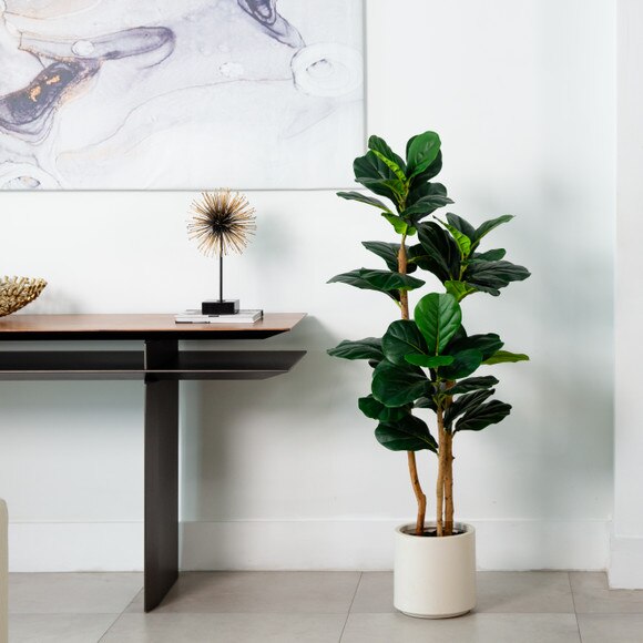 4 Artificial Fiddle Leaf Tree in Decorative White Planter - SKU #T4774 - 6