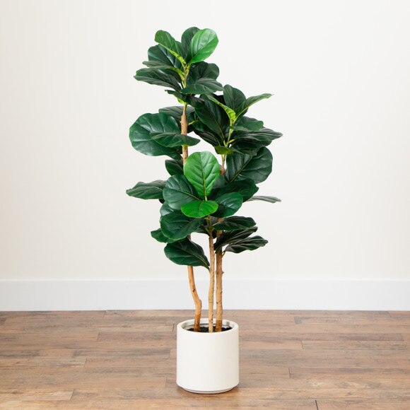 4 Artificial Fiddle Leaf Tree in Decorative White Planter - SKU #T4774 - 7