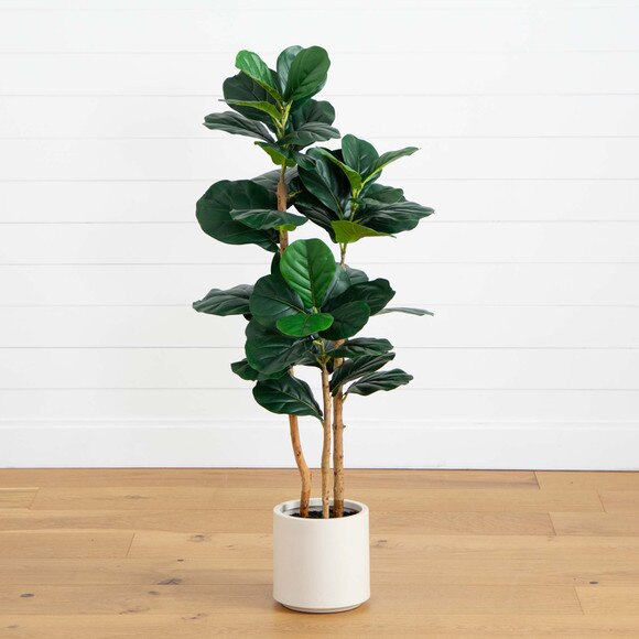 4 Artificial Fiddle Leaf Tree in Decorative White Planter - SKU #T4774 - 10