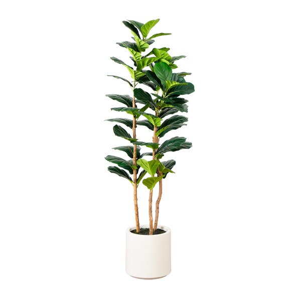 5 Artificial Fiddle Leaf Tree in Decorative White Planter - SKU #T4775