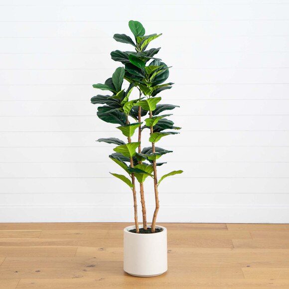 5 Artificial Fiddle Leaf Tree in Decorative White Planter - SKU #T4775 - 10