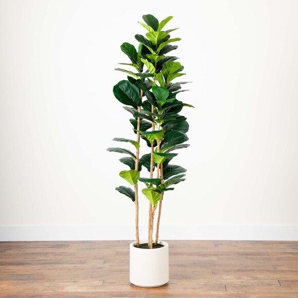 6 Artificial Fiddle Leaf Tree in Decorative White Planter - SKU #T4776 - 8