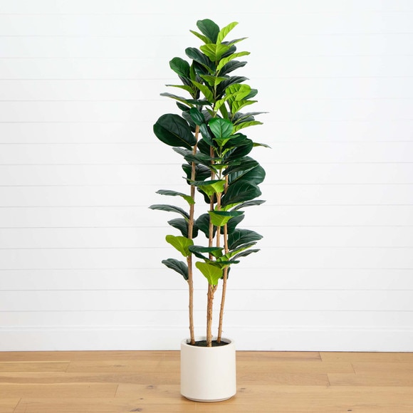 6 Artificial Fiddle Leaf Tree in Decorative White Planter - SKU #T4776 - 10